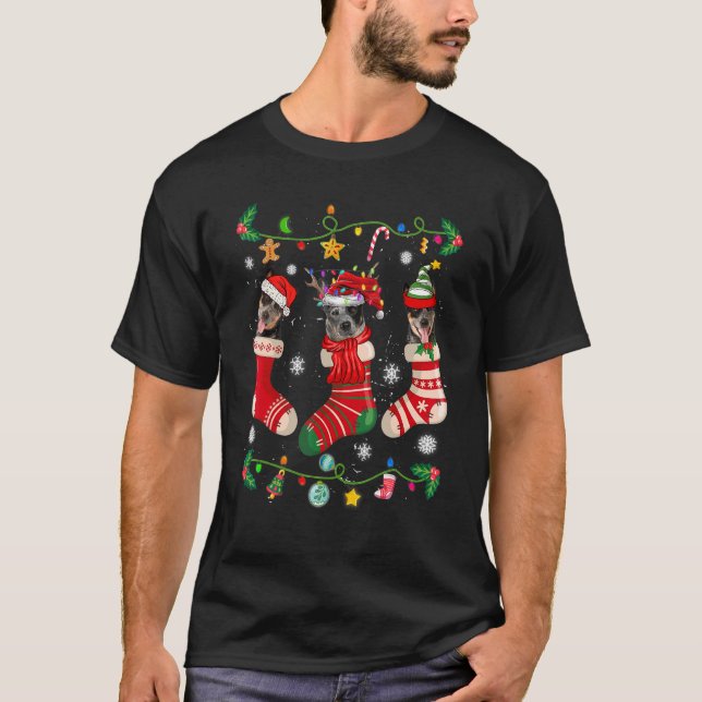 Australian Cattle Christmas Socks Xmas Dog   T-Shirt (Front)