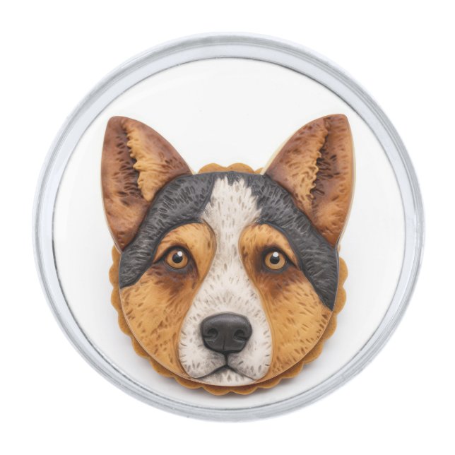 Australian Cattle Dog 3D Inspired Silver Finish Lapel Pin (Front)