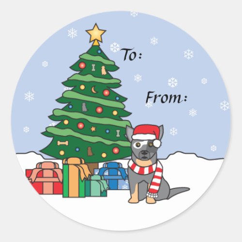 Australian Cattle Dog and Christmas Tree Classic Round Sticker