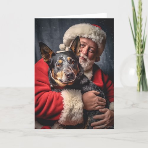 Australian Cattle Dog and Santa Holiday Card