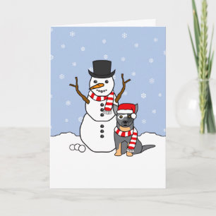 Australian Cattle Dog and Snowman Holiday Card