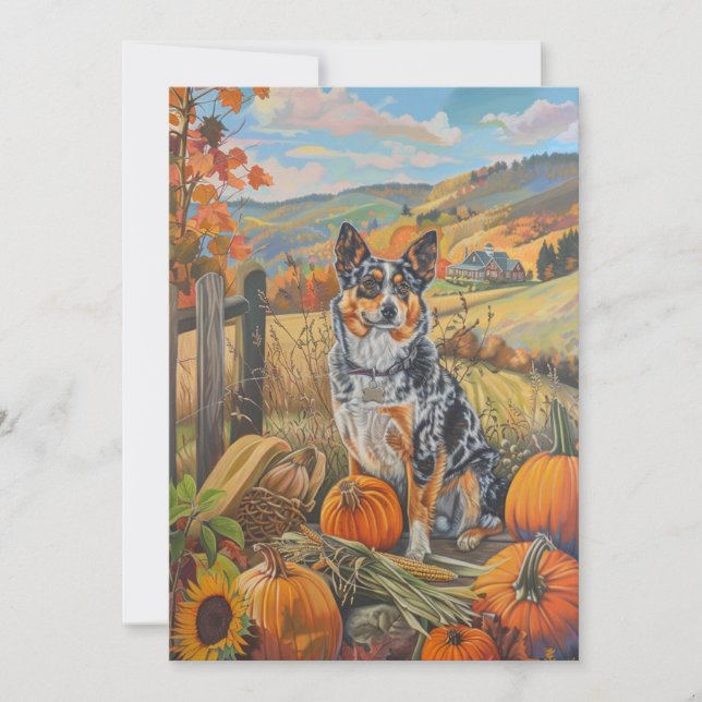 Australian Cattle Dog Autumn Harvest Thanksgiving Holiday Card (Front)