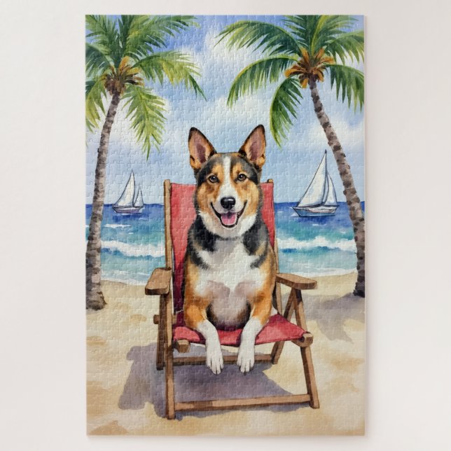 Australian Cattle Dog Beach Scene Jigsaw Puzzle (Vertical)