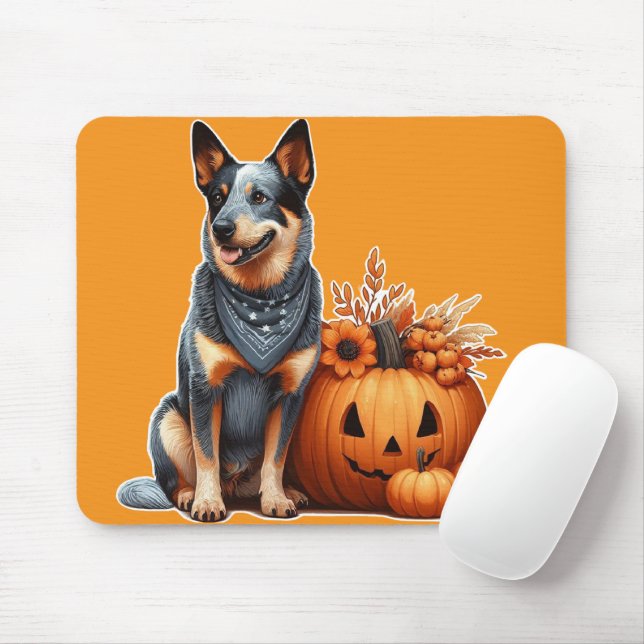 Australian Cattle Dog Beside a Jack-O-Lantern  Mouse Pad (With Mouse)