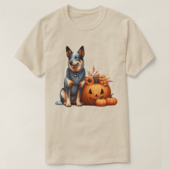 Australian Cattle Dog Beside a Jack-O-Lantern  T-Shirt (Design Front)
