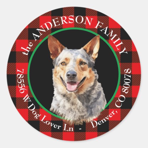 Australian Cattle Dog Buffalo Plaid Return Address Classic Round Sticker