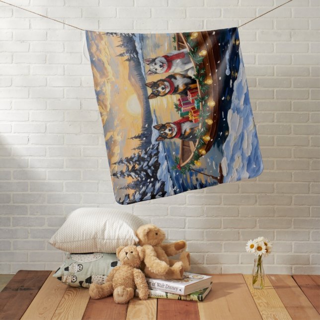 Australian Cattle Dog Christmas Boat Holiday Baby Blanket (In Situ)