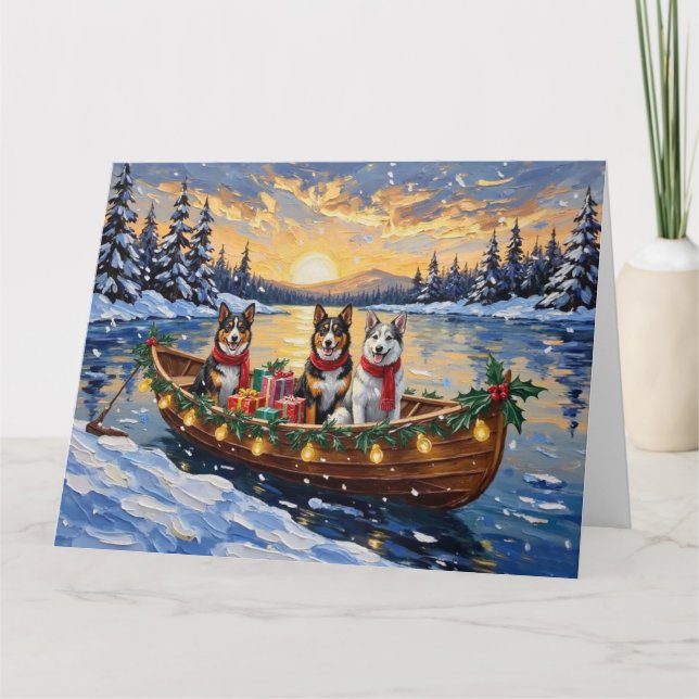 Australian Cattle Dog Christmas Boat Holiday Card (Front)