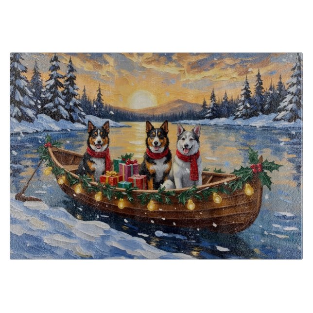 Australian Cattle Dog Christmas Boat Holiday Cutting Board (Front)