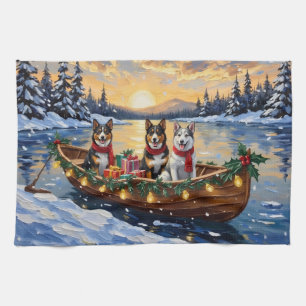 Australian Cattle Dog Christmas Boat Holiday Kitchen Towel
