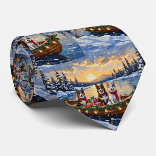 Australian Cattle Dog Christmas Boat Holiday Neck Tie