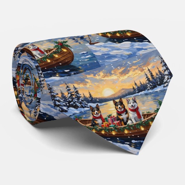 Australian Cattle Dog Christmas Boat Holiday Neck Tie (Rolled)