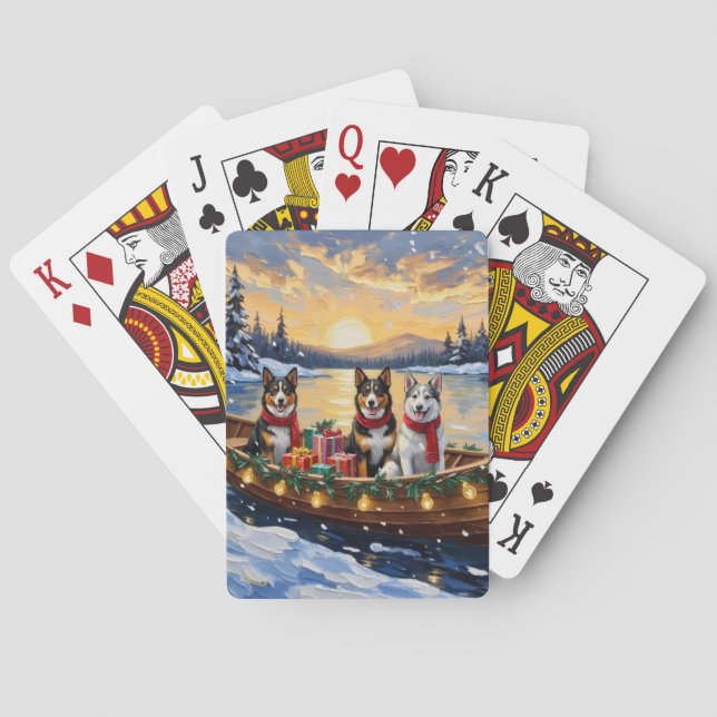 Australian Cattle Dog Christmas Boat Holiday Poker Cards (Back)