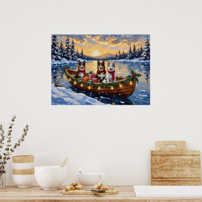 Australian Cattle Dog Christmas Boat Holiday Poster (Kitchen)