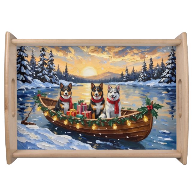 Australian Cattle Dog Christmas Boat Holiday Serving Tray (Front)