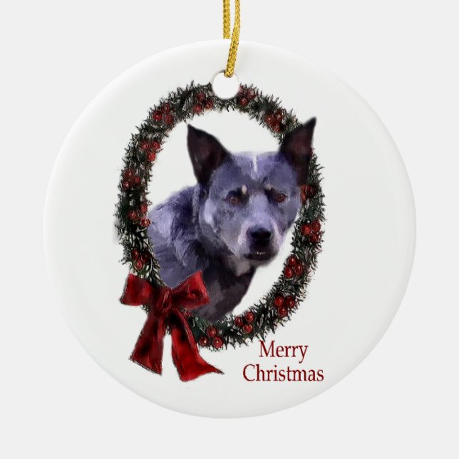 Australian Cattle Dog Christmas Ceramic Ornament (Front)