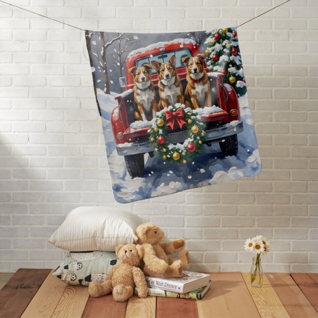 Australian Cattle Dog Christmas Red Truck Holiday Baby Blanket (In Situ)