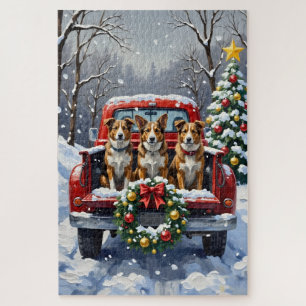 Australian Cattle Dog Christmas Red Truck Holiday Jigsaw Puzzle