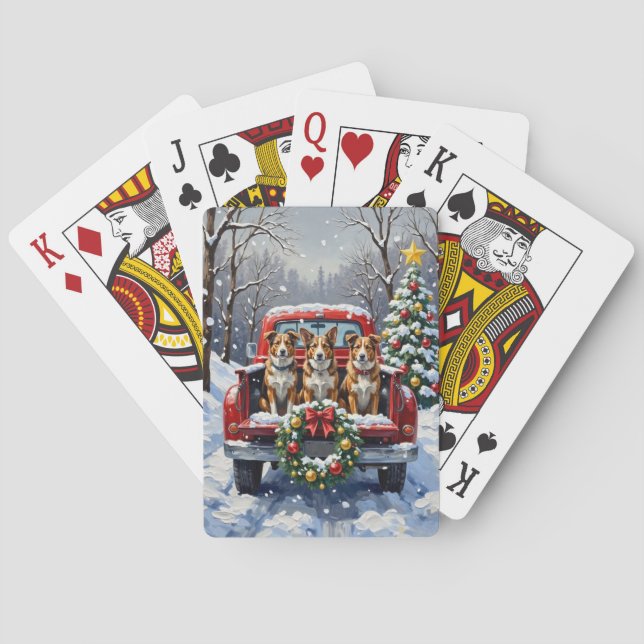 Australian Cattle Dog Christmas Red Truck Holiday Poker Cards (Back)