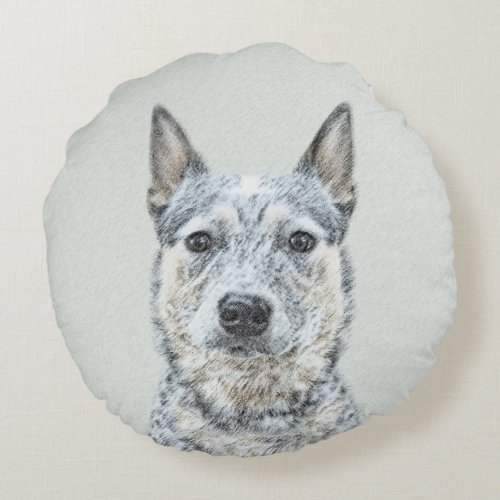 Australian Cattle Dog _ Cute Original Dog Art Round Pillow