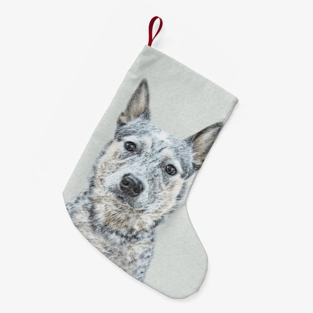 Australian Cattle Dog - Cute Original Dog Art Small Christmas Stocking (Front (Hanging))