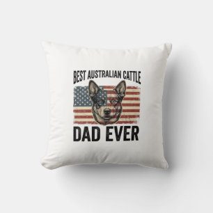 Australian Cattle Dog Dad Patriotic Vintage Shirt Throw Pillow