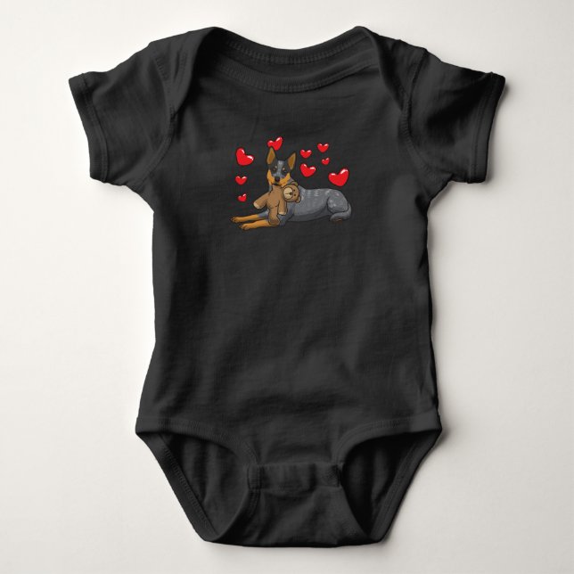 Australian Cattle Dog Dog With Stuffed Animal And Baby Bodysuit (Front)
