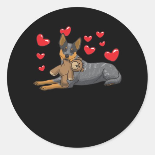 Australian Cattle Dog Dog With Stuffed Animal And Classic Round Sticker