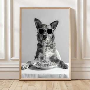 Australian Cattle Dog Eating Pasta Print: Spaghett Poster