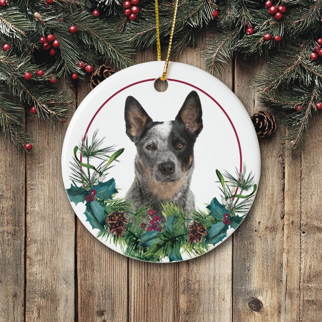 Australian Cattle Dog Evergreen Wreath Ceramic Ornament (Creator Uploaded)