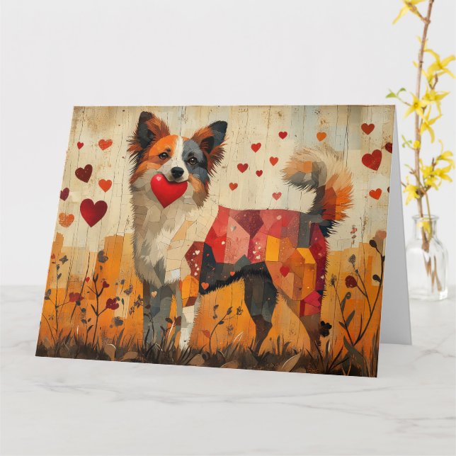 Australian Cattle Dog Folk-Art with Heart Card (Yellow Flower)