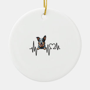 Australian Cattle Dog Heartbeat Ecg Heart Paw Ceramic Ornament