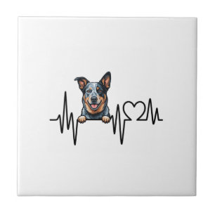 Australian Cattle Dog Heartbeat Ecg Heart Paw Ceramic Tile