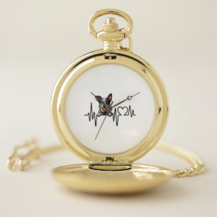 Australian Cattle Dog Heartbeat Ecg Heart Paw Pocket Watch