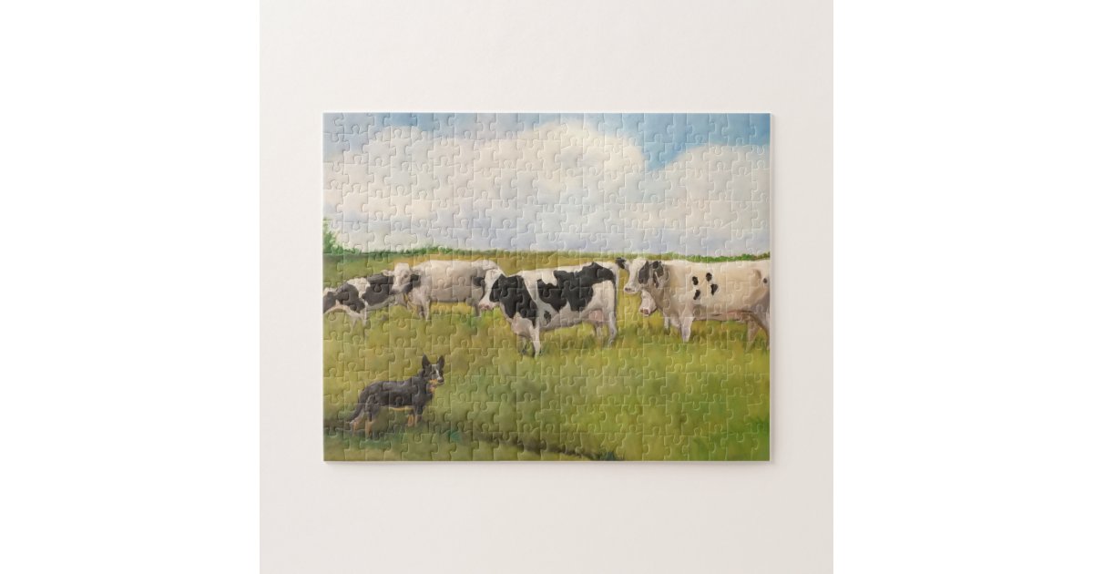 Australian Cattle Dog Herding Cows Dog Art Puzzlel Jigsaw Puzzle | Zazzle