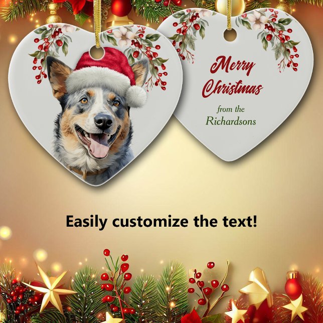 Australian Cattle Dog Holly Wreath Christmas Ceramic Ornament (Creator Uploaded)