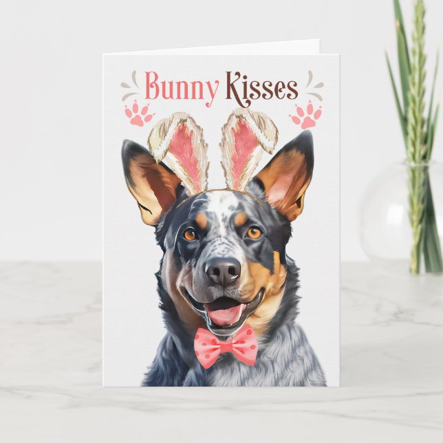 Australian Cattle Dog in Bunny Ears for Easter Holiday Card (Front)