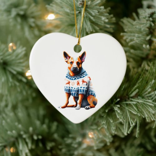 Australian Cattle Dog in Christmas Sweater Ceramic Ornament
