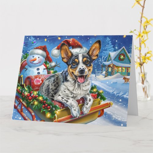 Australian Cattle Dog in Sleigh Snow Christmas Card