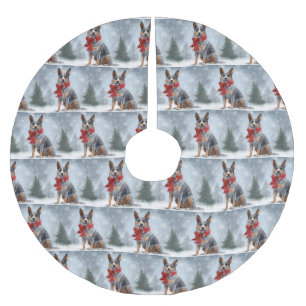 Australian Cattle Dog in Snow Christmas Brushed Polyester Tree Skirt