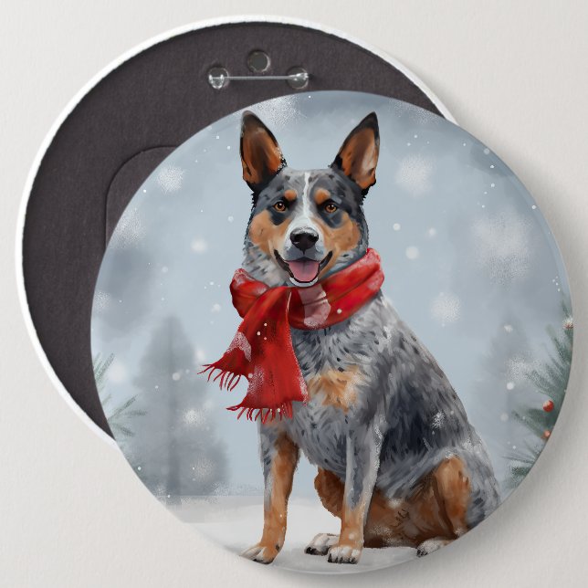 Australian Cattle Dog in Snow Christmas  Button (Front & Back)