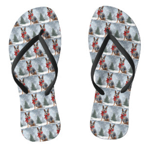 Australian Cattle Dog in Snow Christmas Flip Flops