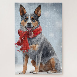 Australian Cattle Dog in Snow Christmas Jigsaw Puzzle