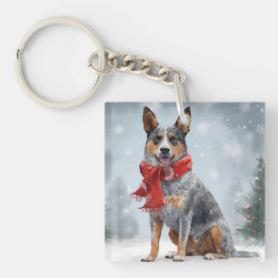 Australian Cattle Dog in Snow Christmas Keychain