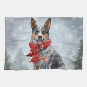 Australian Cattle Dog in Snow Christmas Kitchen Towel