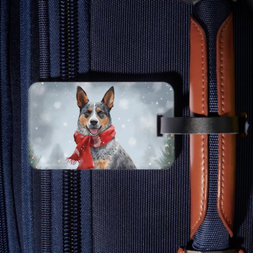 Australian Cattle Dog in Snow Christmas  Luggage Tag