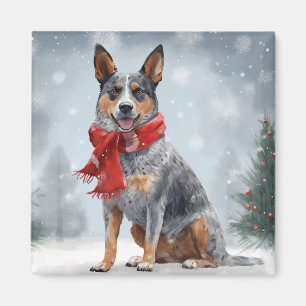 Australian Cattle Dog in Snow Christmas Magnet
