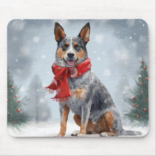 Australian Cattle Dog in Snow Christmas Mouse Pad