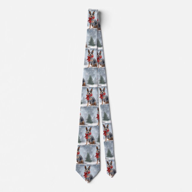 Australian Cattle Dog in Snow Christmas  Neck Tie (Front)