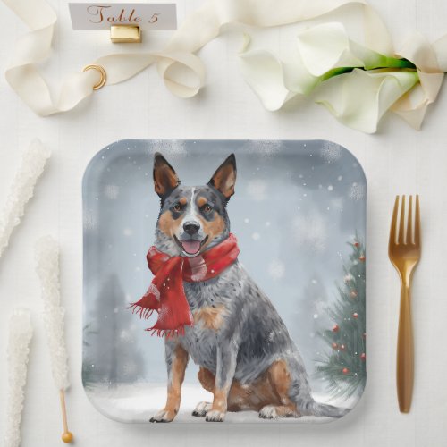 Australian Cattle Dog in Snow Christmas  Paper Plates